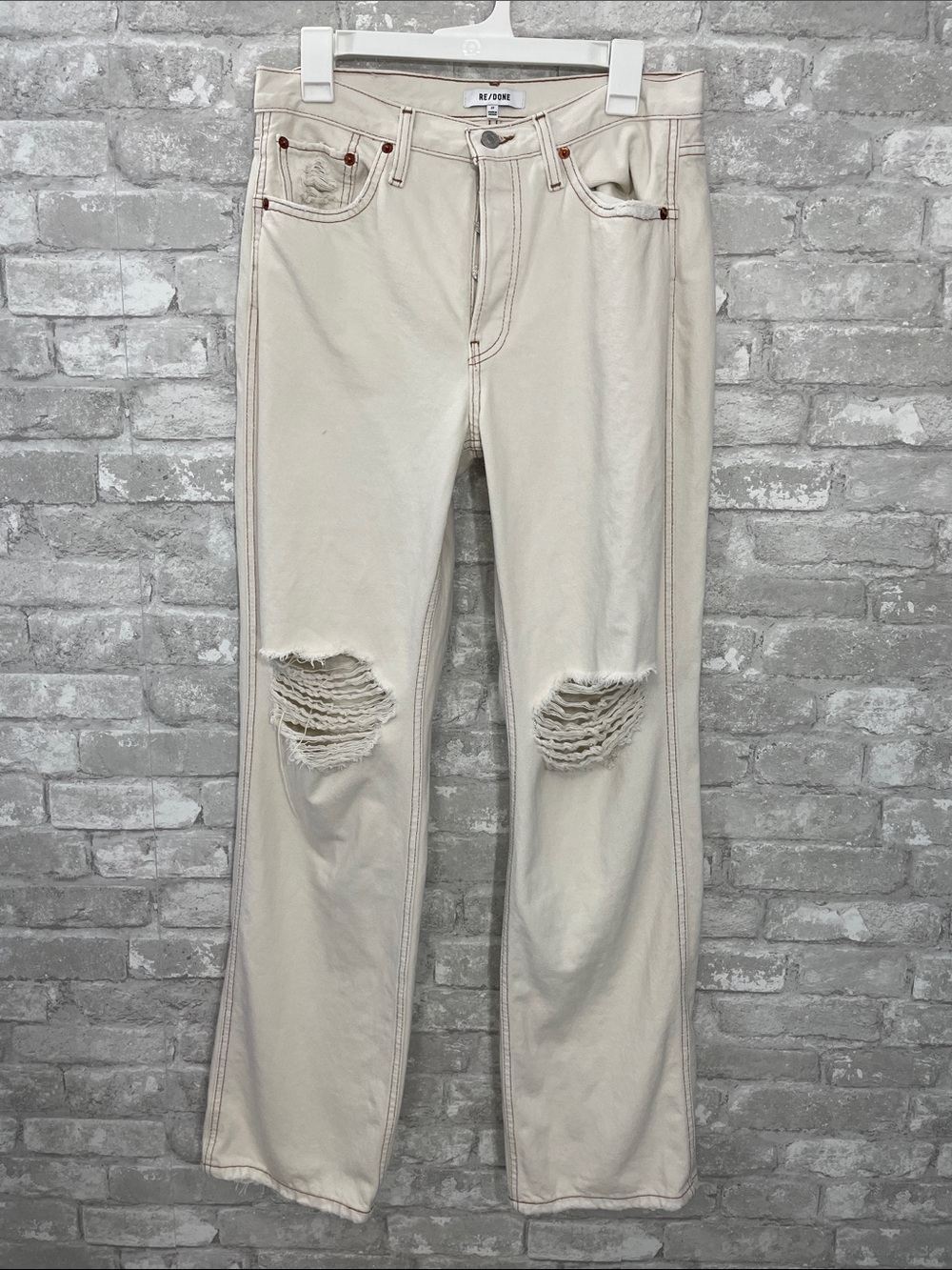Re/Done Vintage White Destroy Relaxed Long Jeans
